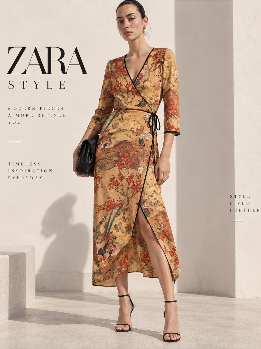 Zara Floral kimono robe with Self-Tie Belt S